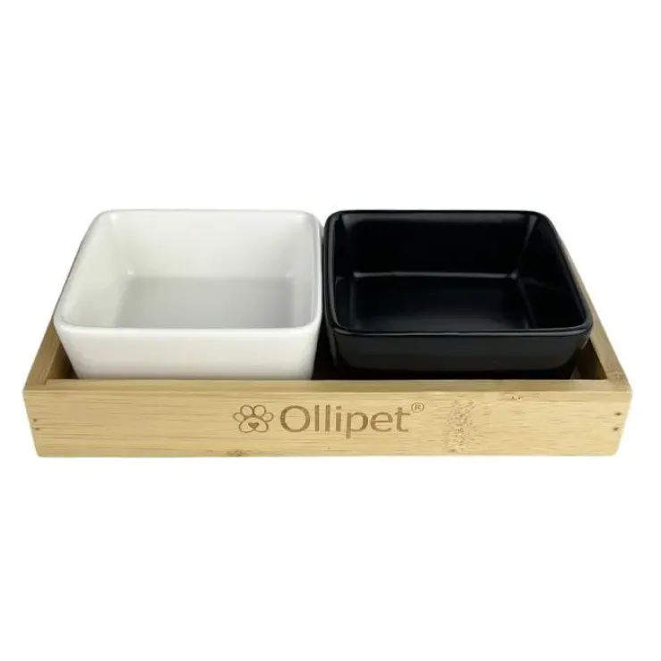 Ollipet firkantet Mini bambusholder | dobbelt OUTLET