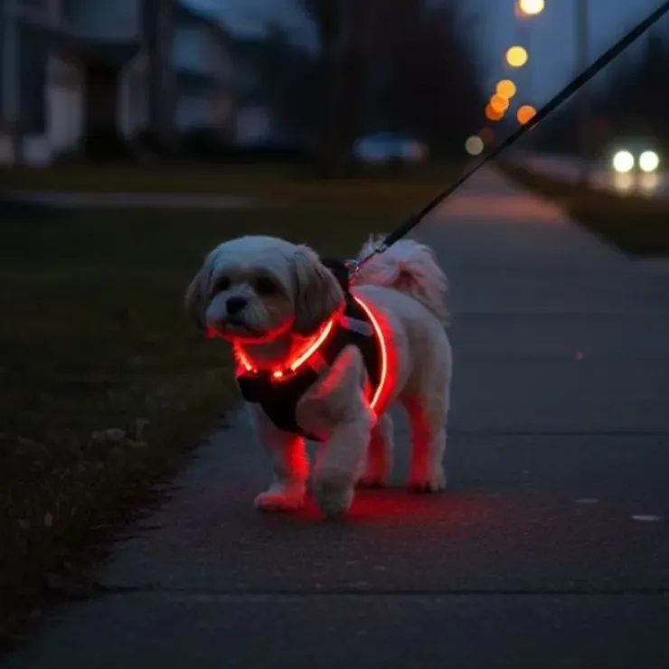 Step-in hundesele med LED-lys