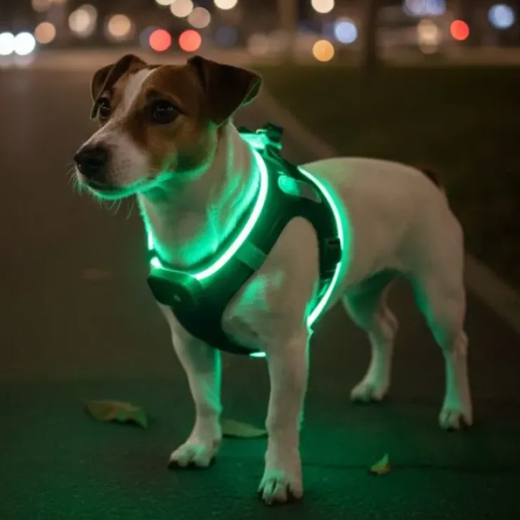 Step-in hundesele med LED-lys
